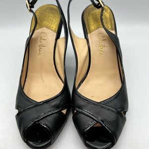 Cole Haan Black Leather Nike Air Open Toe Heels Size 7B